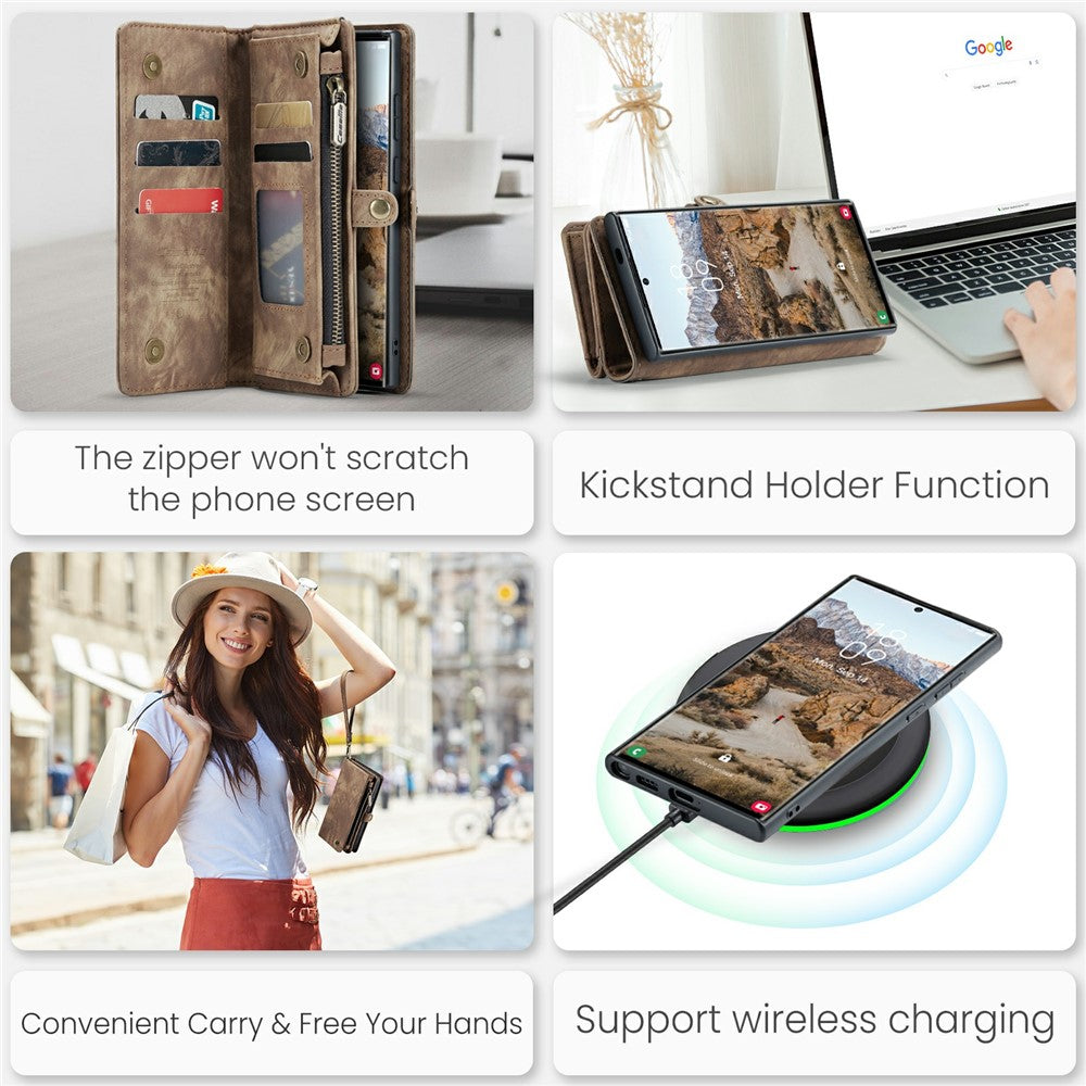 For Samsung Galaxy S24 Ultra Phone Cases CASEME 008 Leather Cover with Detachable Wallet and Strap