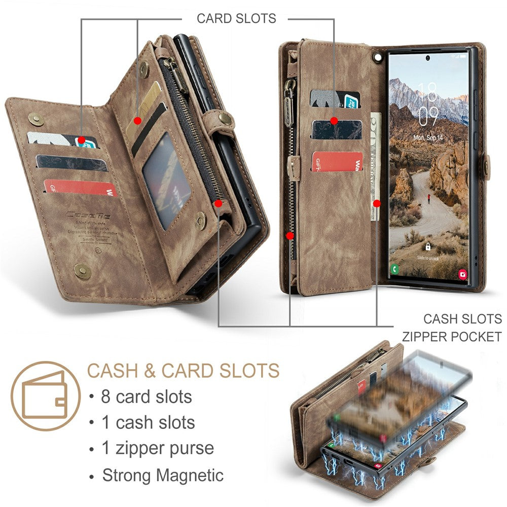 For Samsung Galaxy S24 Ultra Phone Cases CASEME 008 Leather Cover with Detachable Wallet and Strap