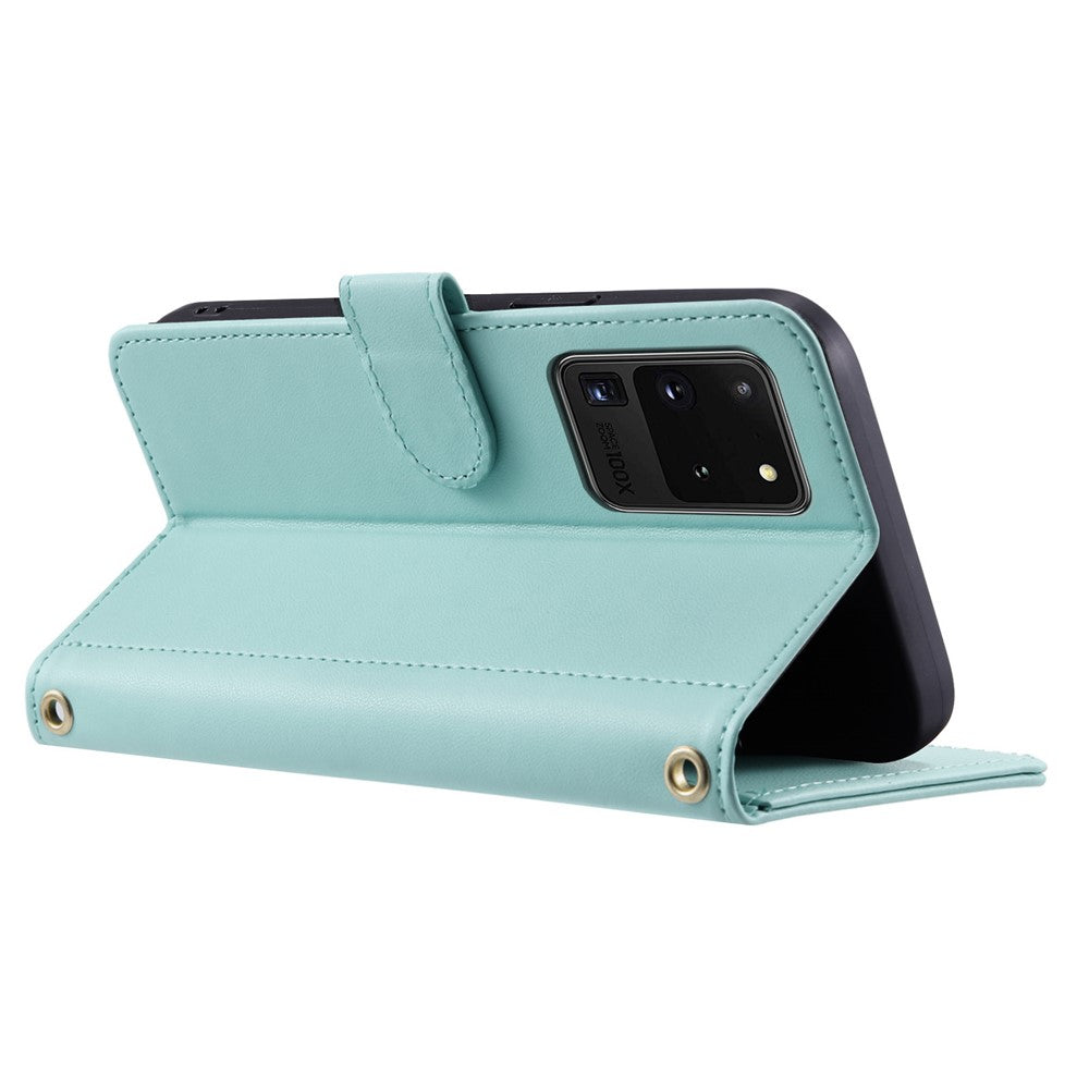 For Samsung Galaxy S20 Ultra Case Stand Flip Leather Phone Cover with 2 Straps