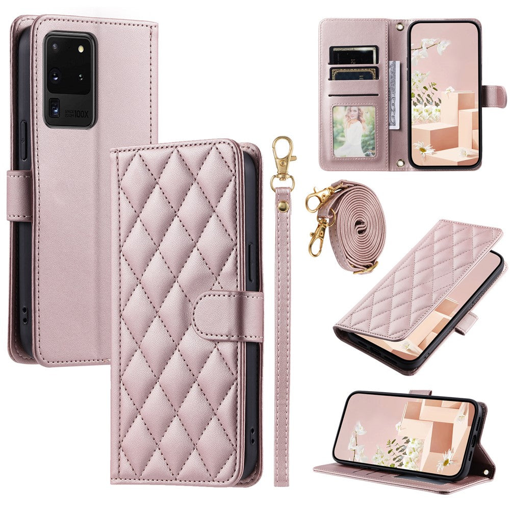 For Samsung Galaxy S20 Ultra Case Stand Flip Leather Phone Cover with 2 Straps