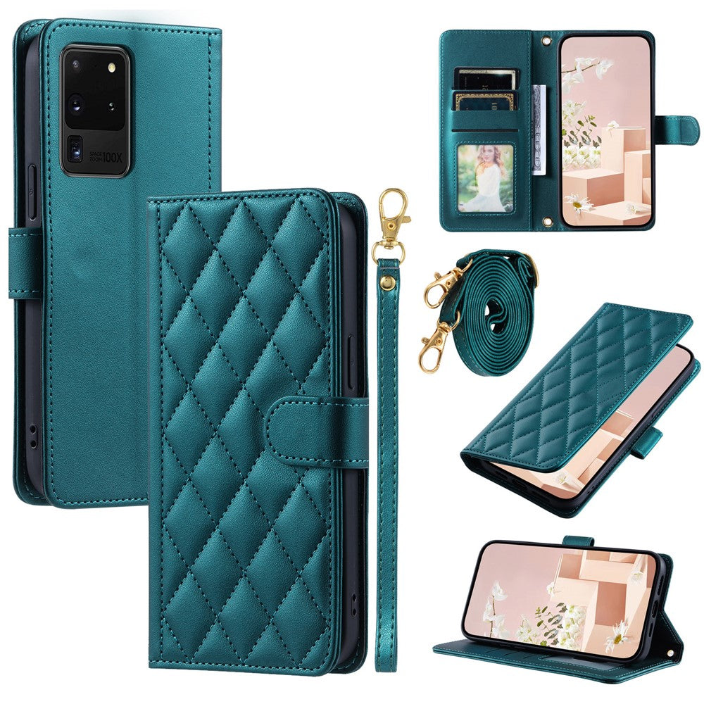For Samsung Galaxy S20 Ultra Case Stand Flip Leather Phone Cover with 2 Straps