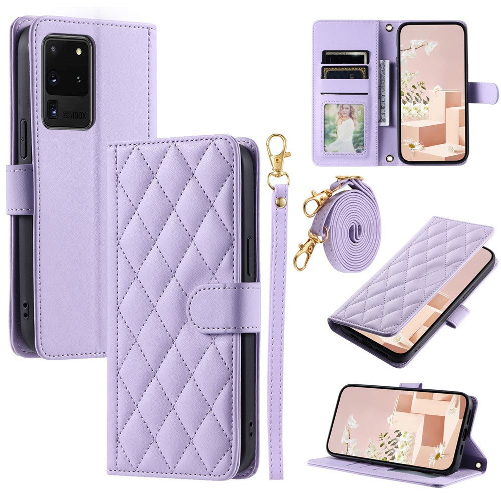 For Samsung Galaxy S20 Ultra Case Stand Flip Leather Phone Cover with 2 Straps