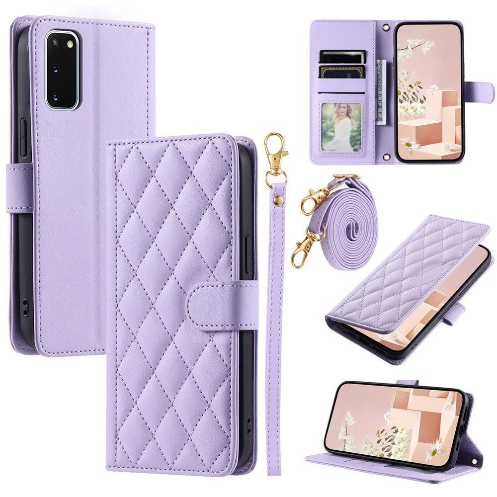For Samsung Galaxy S20 4G / 5G Leather Case with Shoulder Strap Phone Wallet Cover
