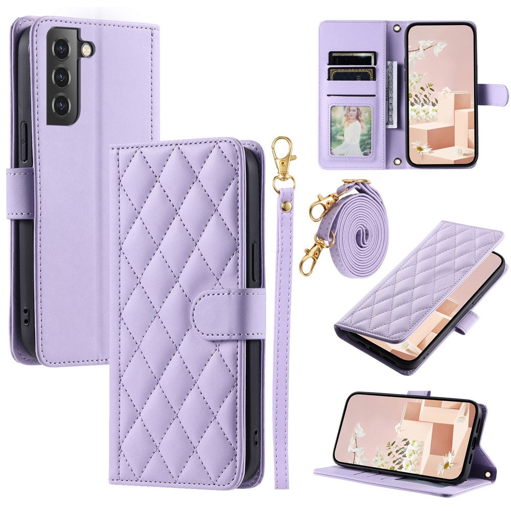 For Samsung Galaxy S21 4G / 5G Leather Case with Straps Wallet Stand Phone Cover