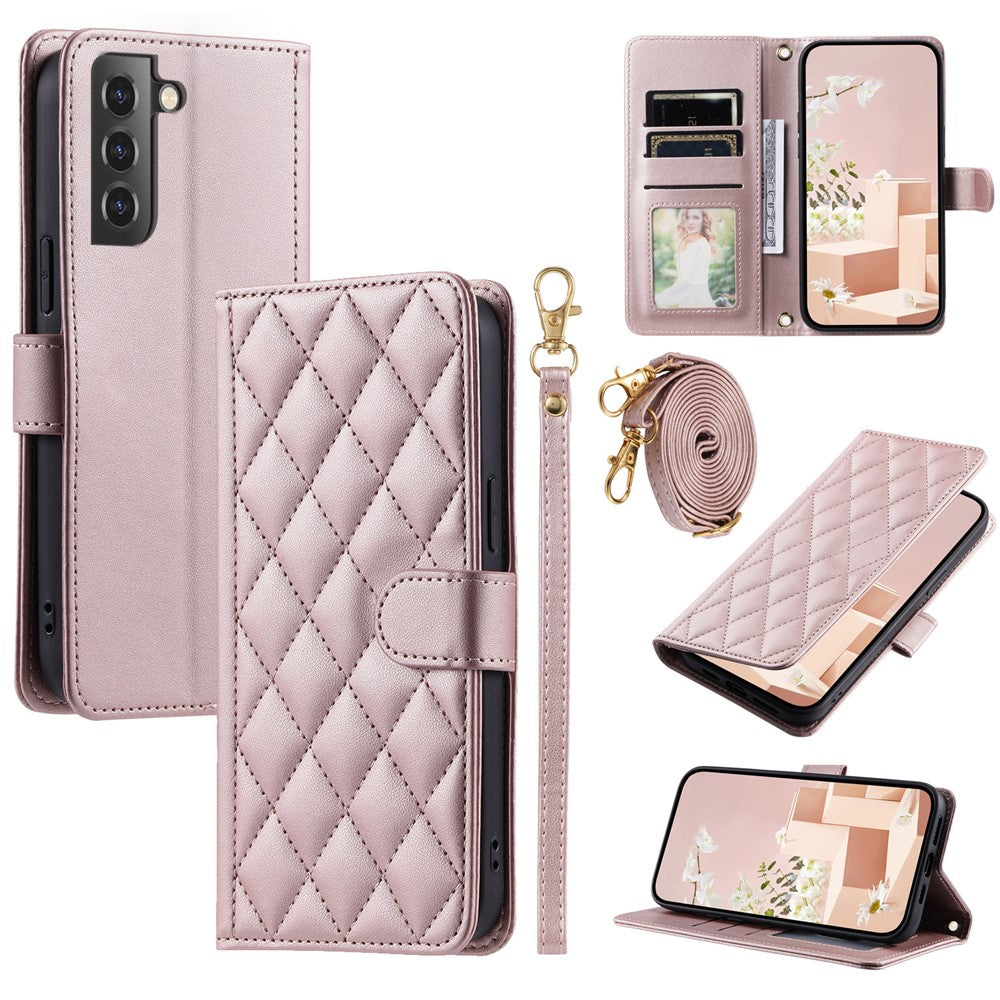 For Samsung Galaxy S21 4G / 5G Leather Case with Straps Wallet Stand Phone Cover
