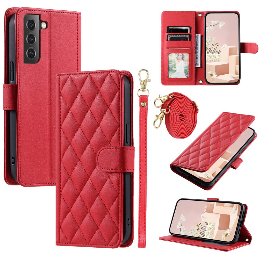 For Samsung Galaxy S21 4G / 5G Leather Case with Straps Wallet Stand Phone Cover
