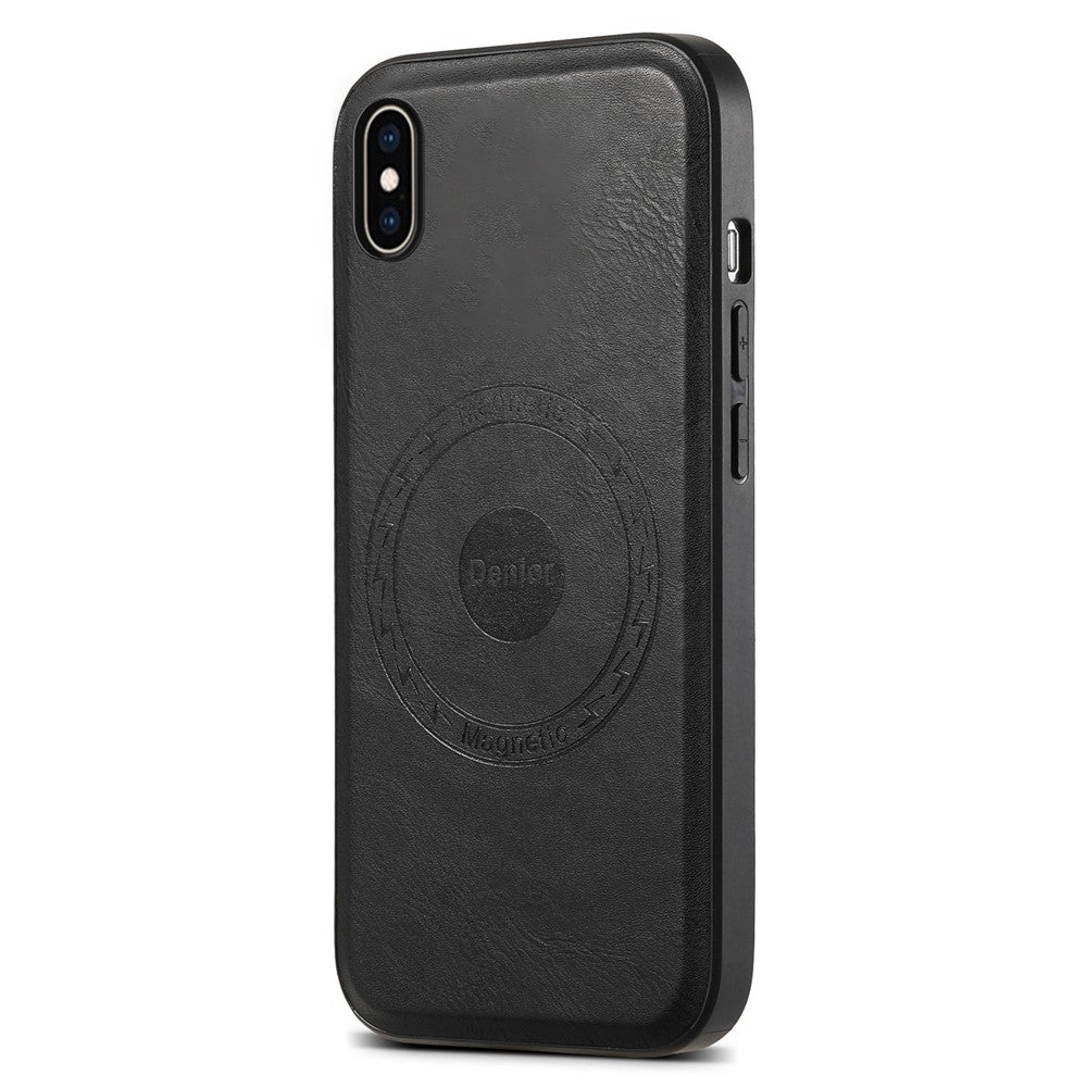 DENIOR For iPhone XS Max Magnetic Case PU Leather Coated PC+TPU Shockproof Phone Cover