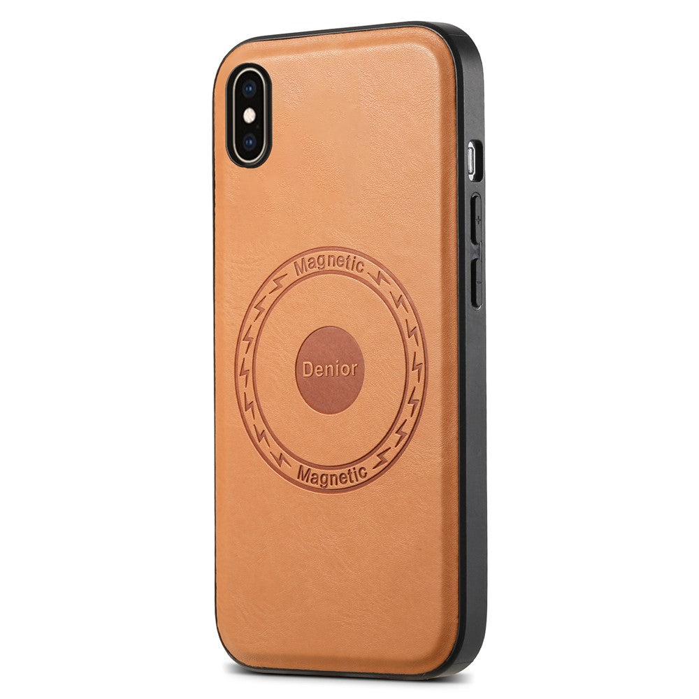 DENIOR For iPhone XS Max Magnetic Case PU Leather Coated PC+TPU Shockproof Phone Cover