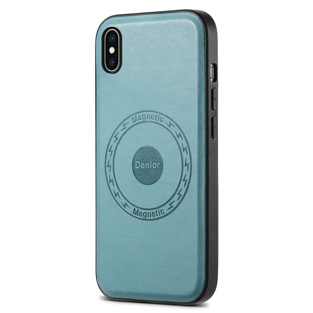 DENIOR For iPhone XS Max Magnetic Case PU Leather Coated PC+TPU Shockproof Phone Cover