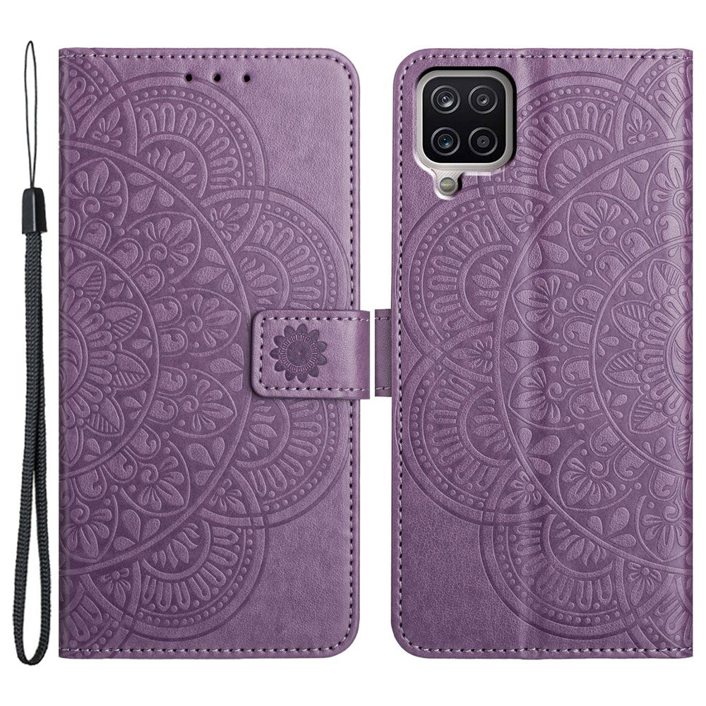 Til Samsung Galaxy A22 4G (EU version) etui i læder med flipcover, kortlommer + håndledsrem