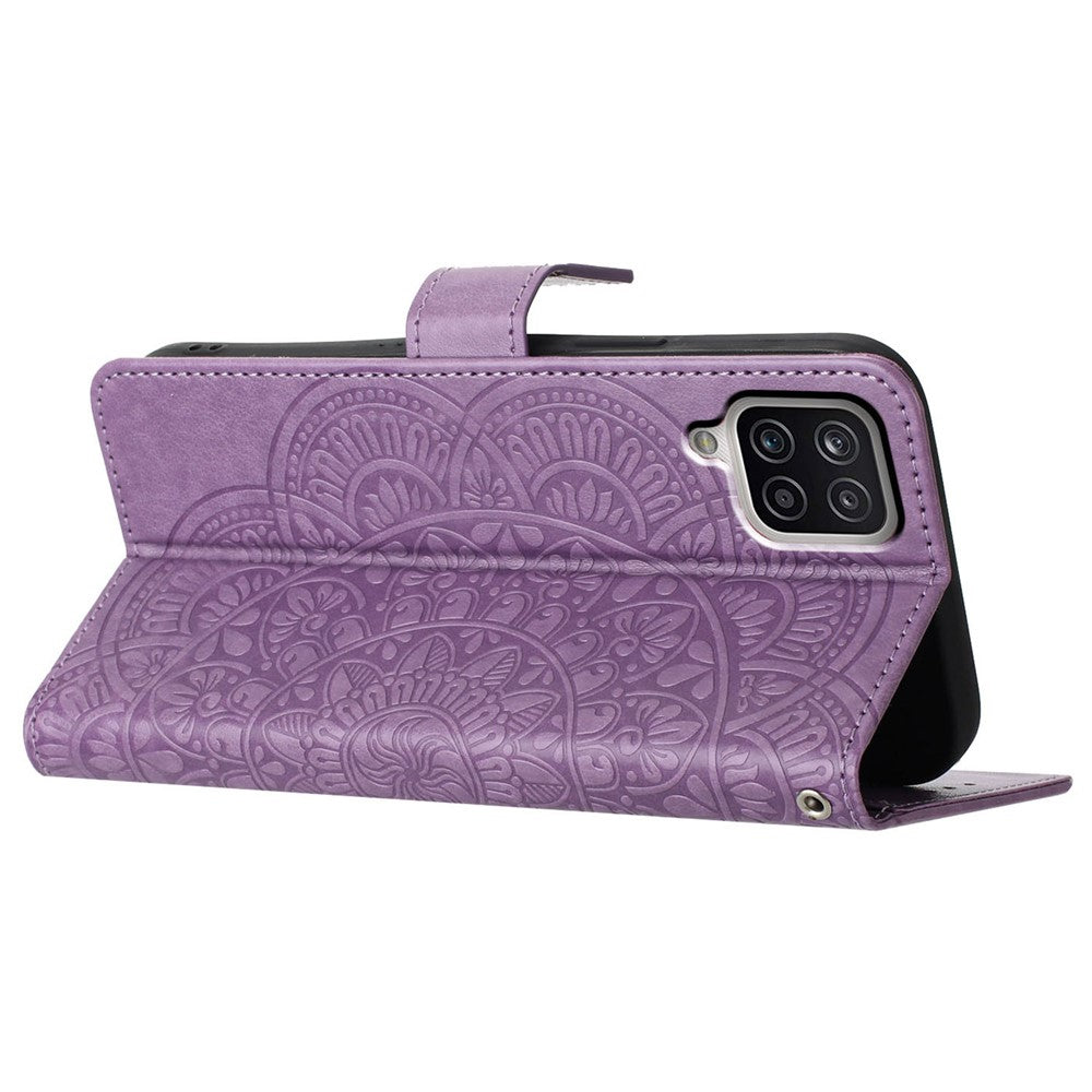 Til Samsung Galaxy A22 4G (EU version) etui i læder med flipcover, kortlommer + håndledsrem