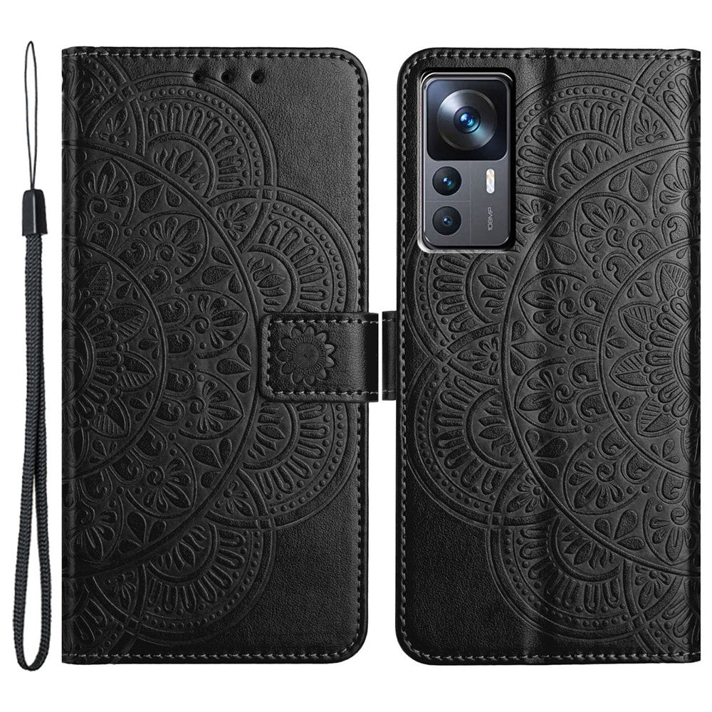 For Xiaomi 12T 5G / 12T Pro 5G / Redmi K50 Ultra Case PU Leather Phone Cover Imprinted Flower Pattern