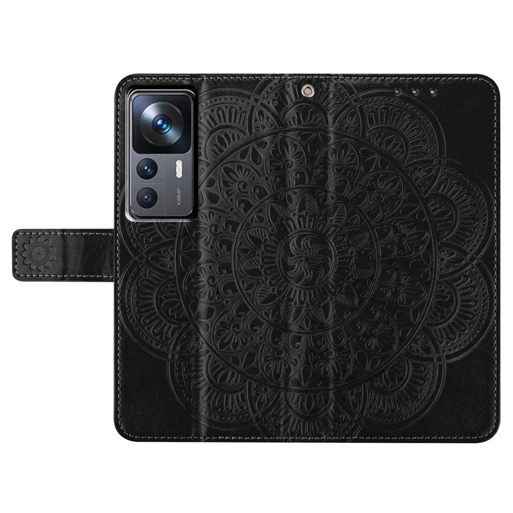 For Xiaomi 12T 5G / 12T Pro 5G / Redmi K50 Ultra Case PU Leather Phone Cover Imprinted Flower Pattern