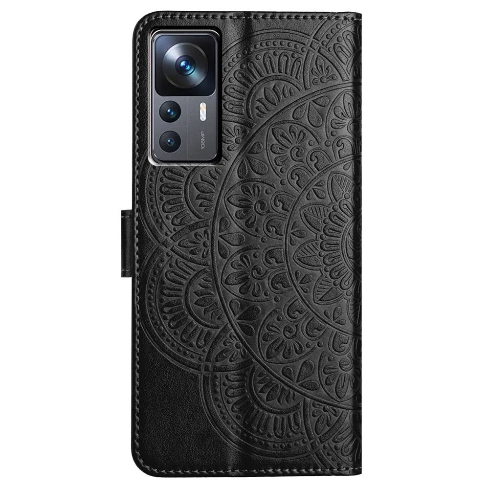 For Xiaomi 12T 5G / 12T Pro 5G / Redmi K50 Ultra Case PU Leather Phone Cover Imprinted Flower Pattern