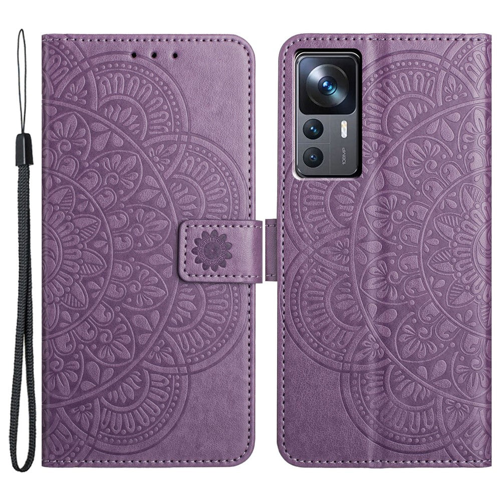For Xiaomi 12T 5G / 12T Pro 5G / Redmi K50 Ultra Case PU Leather Phone Cover Imprinted Flower Pattern