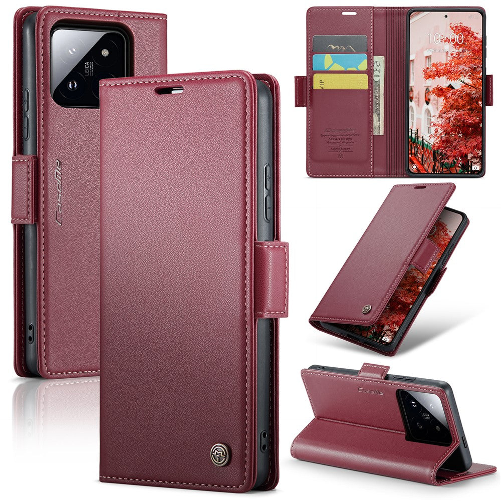 For Xiaomi 14 Pro Leather Case CASEME 023 RFID Blocking 3 Card Slot Mobile Cover