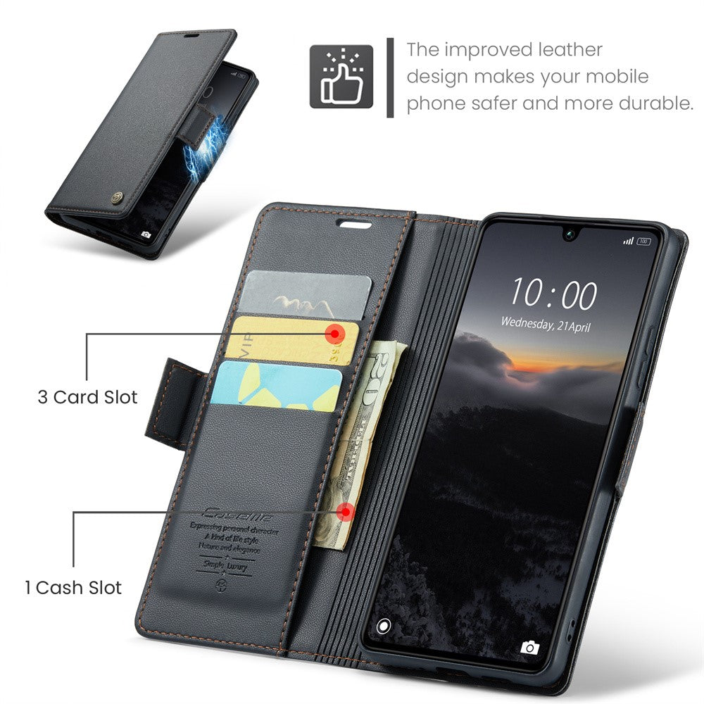 For Xiaomi Redmi 13C 4G / Redmi 13C 5G / Poco C65 4G Leather Case CASEME 023 RFID Blocking 3 Card Slot Mobile Cover