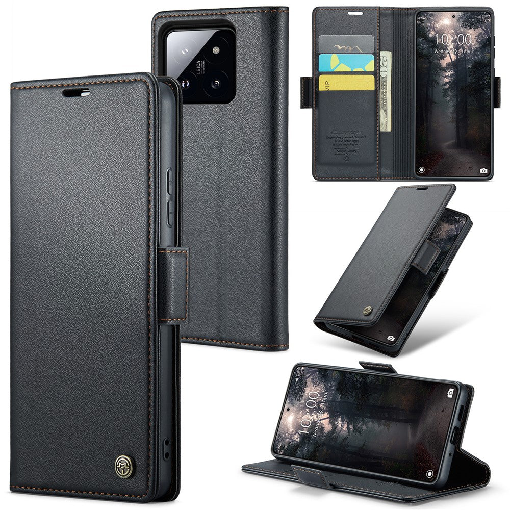For Xiaomi 14 Magnetic Leather Case CASEME 023 RFID Blocking 3 Card Slot Mobile Cover