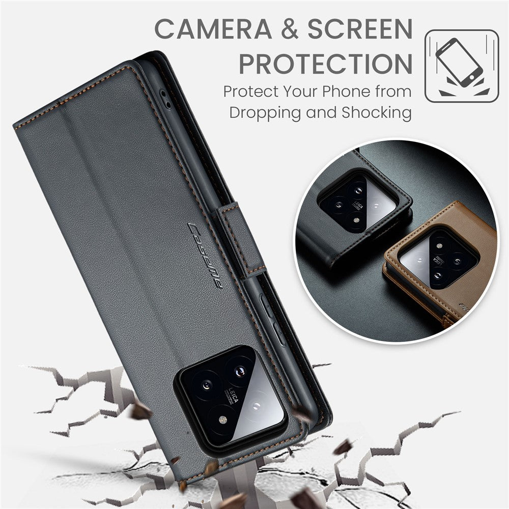 For Xiaomi 14 Magnetic Leather Case CASEME 023 RFID Blocking 3 Card Slot Mobile Cover
