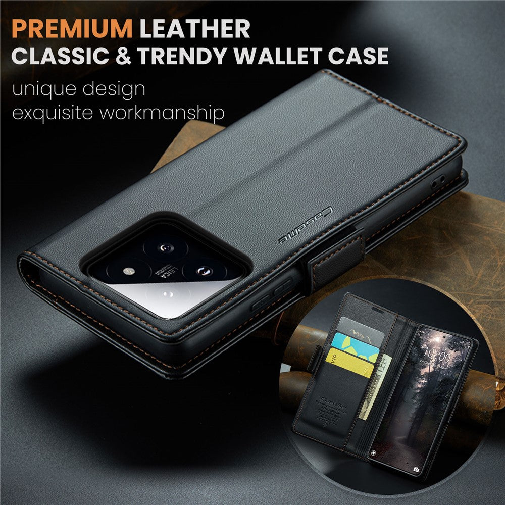 For Xiaomi 14 Magnetic Leather Case CASEME 023 RFID Blocking 3 Card Slot Mobile Cover