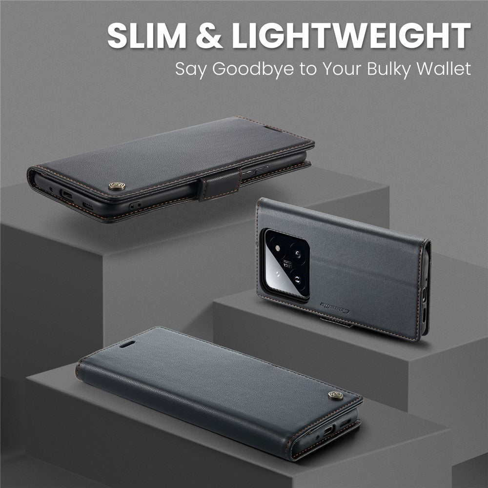 For Xiaomi 14 Magnetic Leather Case CASEME 023 RFID Blocking 3 Card Slot Mobile Cover