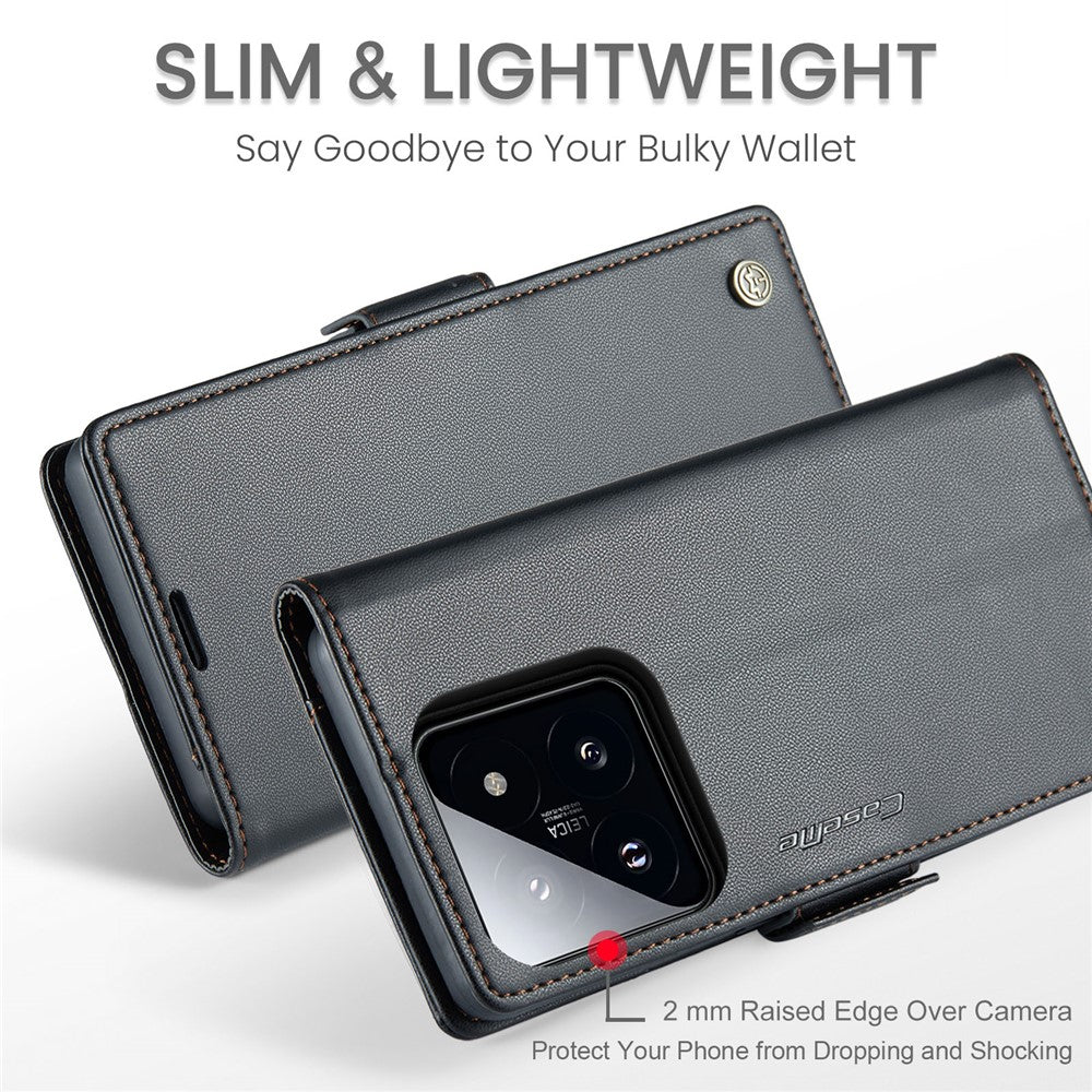 For Xiaomi 14 Magnetic Leather Case CASEME 023 RFID Blocking 3 Card Slot Mobile Cover