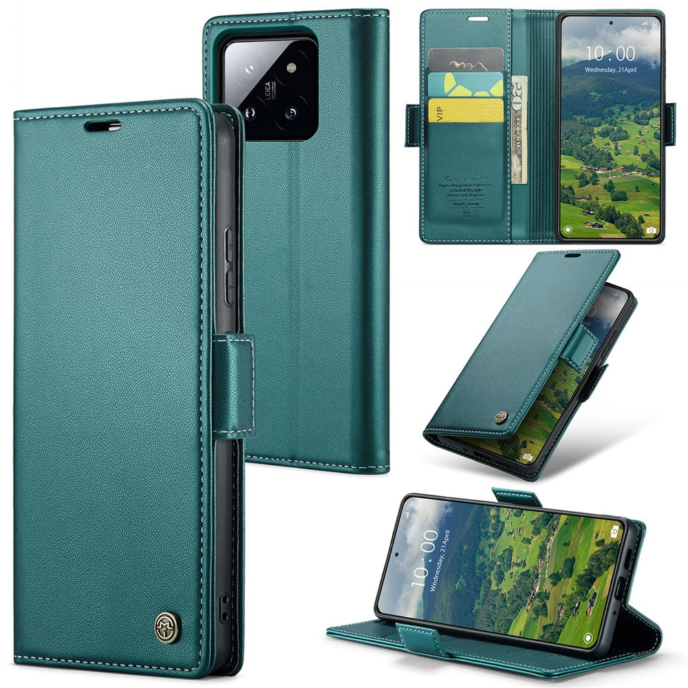 For Xiaomi 14 Magnetic Leather Case CASEME 023 RFID Blocking 3 Card Slot Mobile Cover
