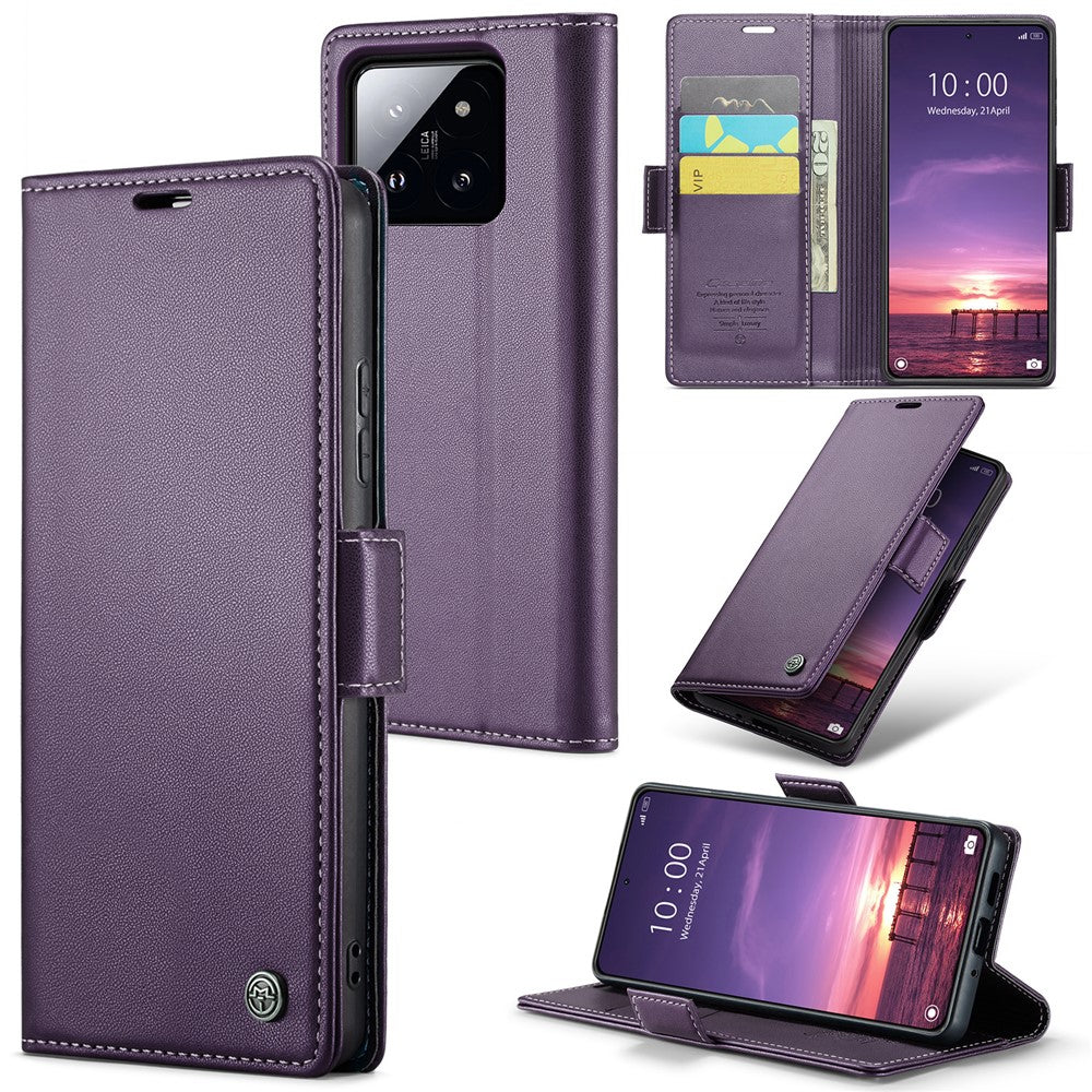 For Xiaomi 14 Magnetic Leather Case CASEME 023 RFID Blocking 3 Card Slot Mobile Cover