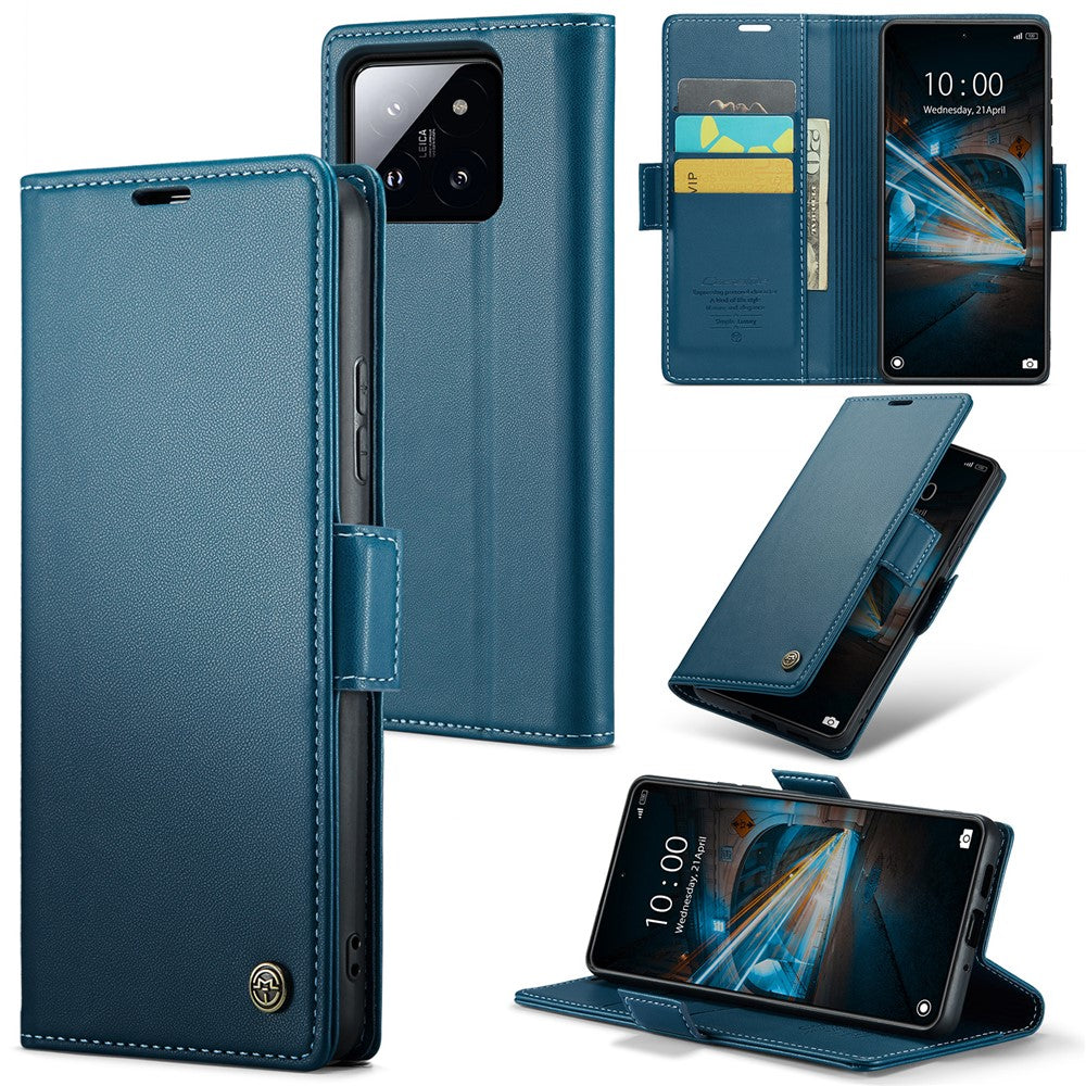 For Xiaomi 14 Magnetic Leather Case CASEME 023 RFID Blocking 3 Card Slot Mobile Cover