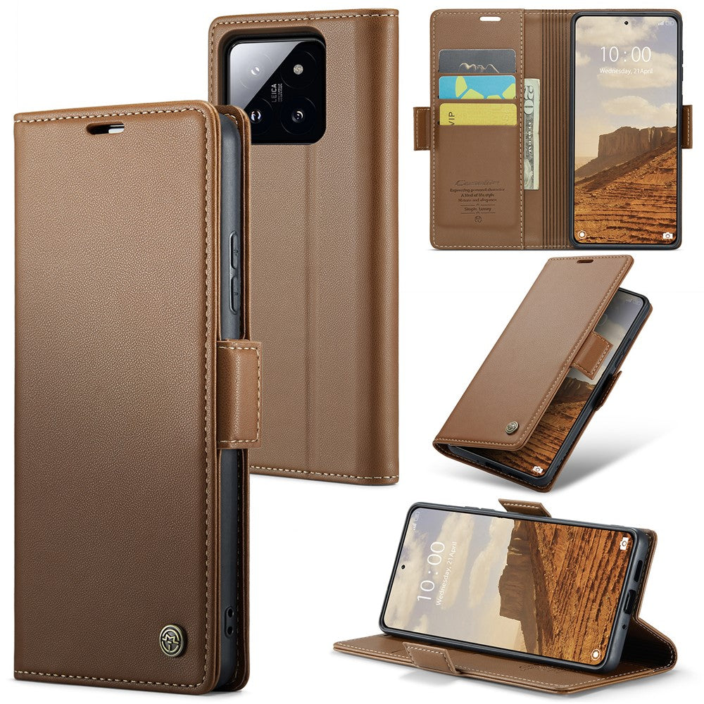 For Xiaomi 14 Magnetic Leather Case CASEME 023 RFID Blocking 3 Card Slot Mobile Cover