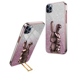 For iPhone 12 Pro Electroplating Rabbit Drop-proof Case Pull-out Kickstand Phone Cover