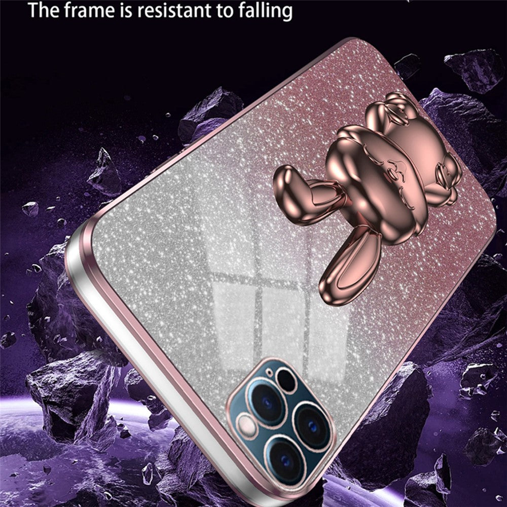 For iPhone 12 Pro Electroplating Rabbit Drop-proof Case Pull-out Kickstand Phone Cover