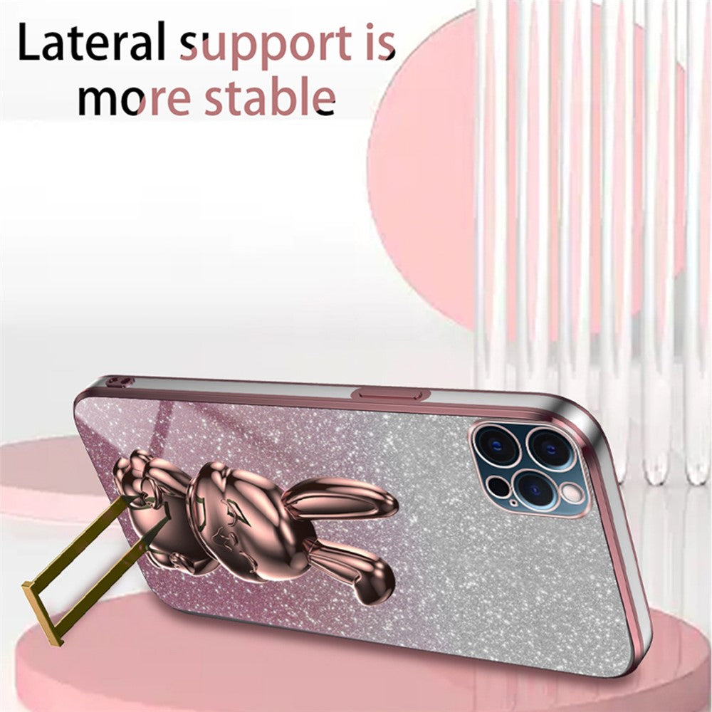 For iPhone 12 Pro Electroplating Rabbit Drop-proof Case Pull-out Kickstand Phone Cover