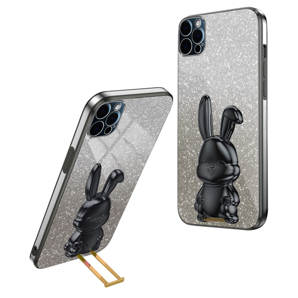 For iPhone 12 Pro Electroplating Rabbit Drop-proof Case Pull-out Kickstand Phone Cover