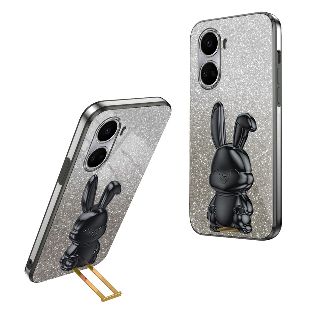 For Huawei nova 10 SE 4G Case Glitter Powder PC+TPU Anti-drop Phone Cover with Pull-out Kickstand