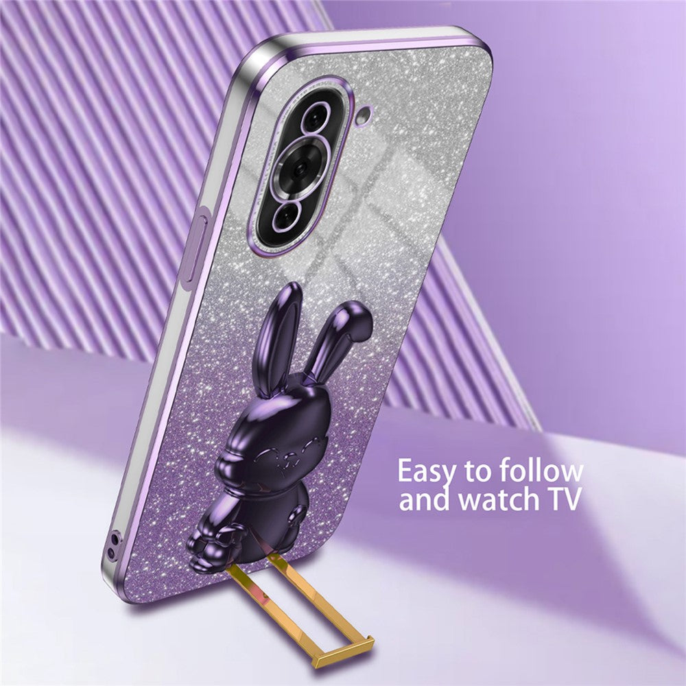 For Huawei nova 10 Pro 4G Cell Phone Case Cartoon Rabbit Glitter PC+TPU Pull-out Kickstand Cover