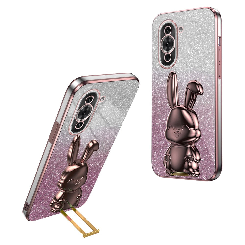 For Huawei nova 10 Pro 4G Cell Phone Case Cartoon Rabbit Glitter PC+TPU Pull-out Kickstand Cover