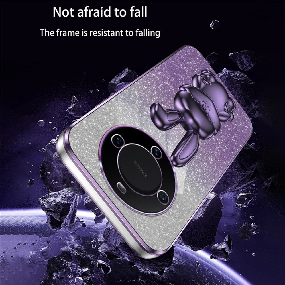 For Huawei Mate 60 Case Glitter Powder Electroplated Anti-drop Phone Cover with Pull-out Kickstand