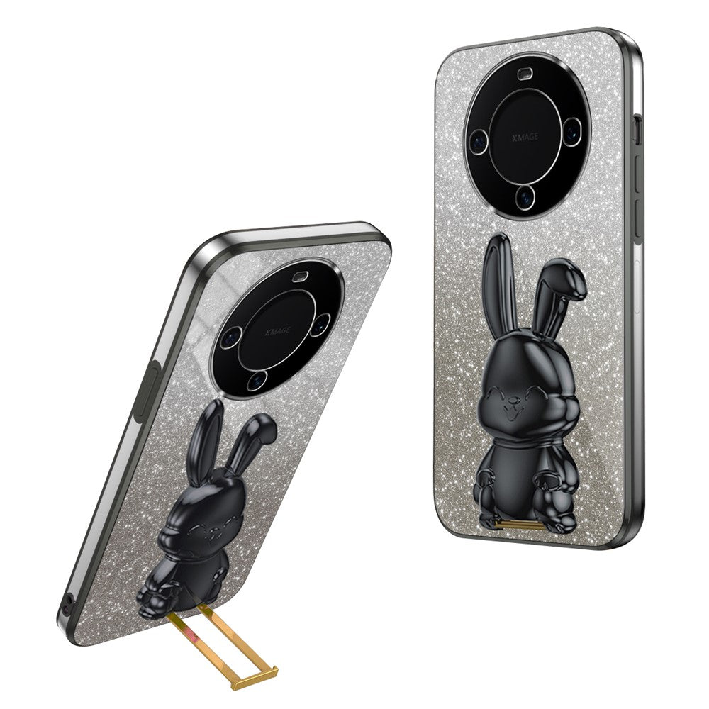 For Huawei Mate 60 Case Glitter Powder Electroplated Anti-drop Phone Cover with Pull-out Kickstand