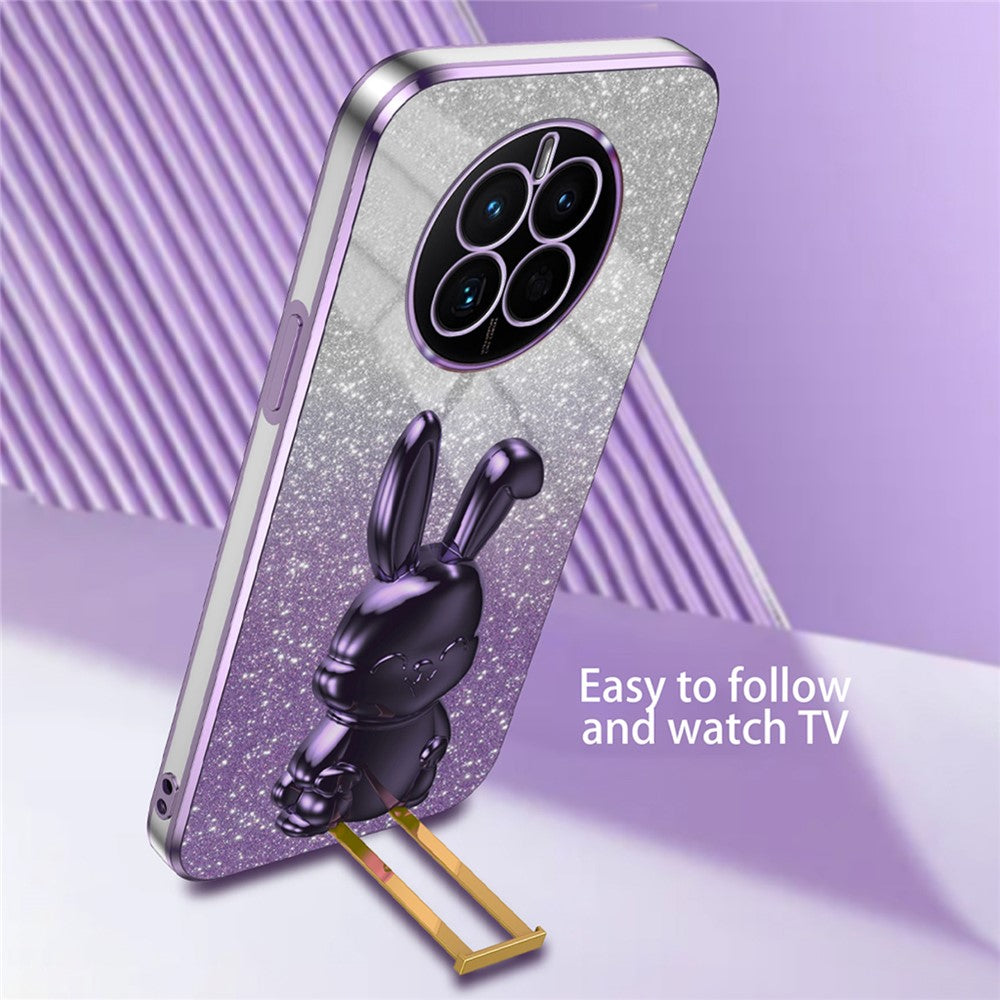 For Huawei Mate 50 4G Case Cute Rabbit Pull-out Kickstand PC+TPU Anti-scratch Phone Cover