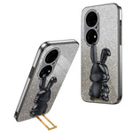 Huawei P50 Pro 4G PC+TPU mobilskal Glitter Puder Tecknad Kanin Stativskydd