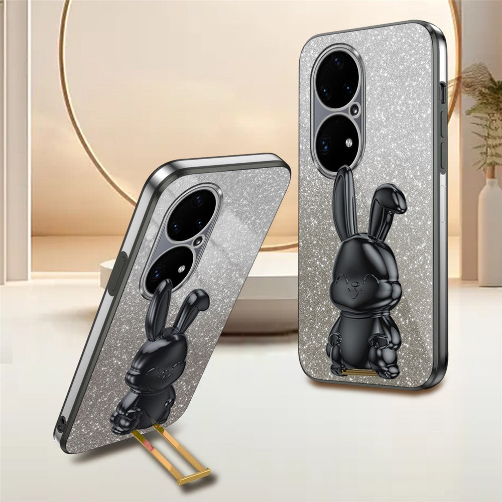 Huawei P50 Pro 4G PC+TPU mobilskal Glitter Puder Tecknad Kanin Stativskydd