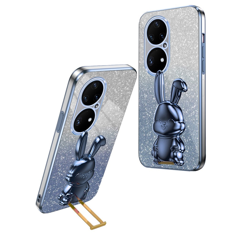 Huawei P50 Pro 4G PC+TPU mobilskal Glitter Puder Tecknad Kanin Stativskydd