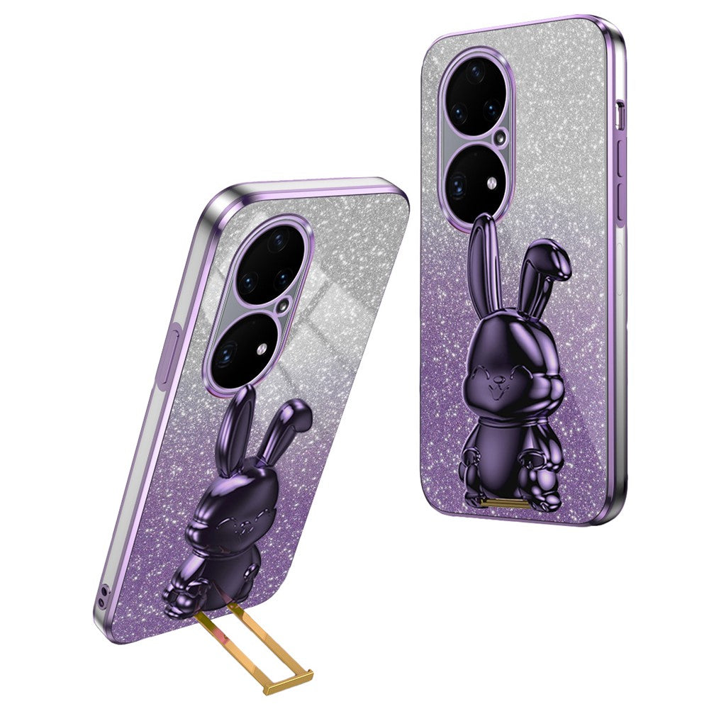 Huawei P50 Pro 4G PC+TPU mobilskal Glitter Puder Tecknad Kanin Stativskydd