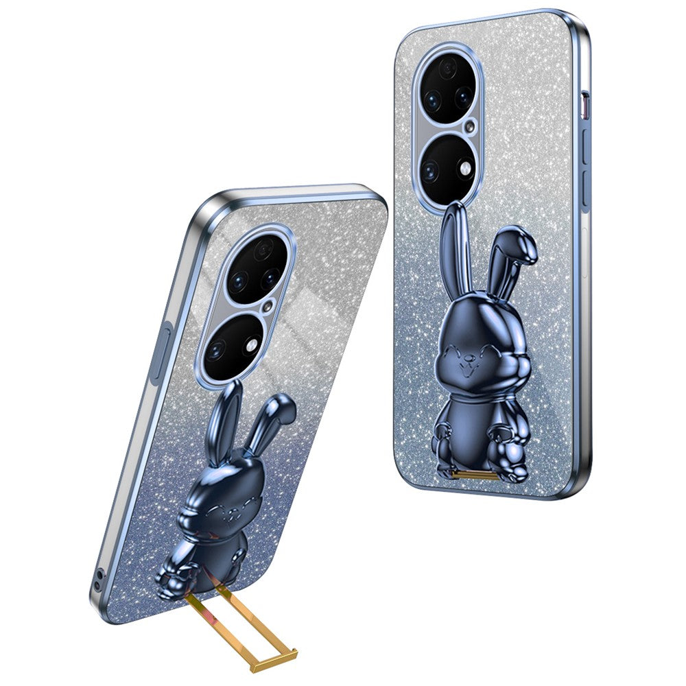For Huawei P50 4G Case Pull-out Kickstand Glitter Powder PC+TPU Phone Cover