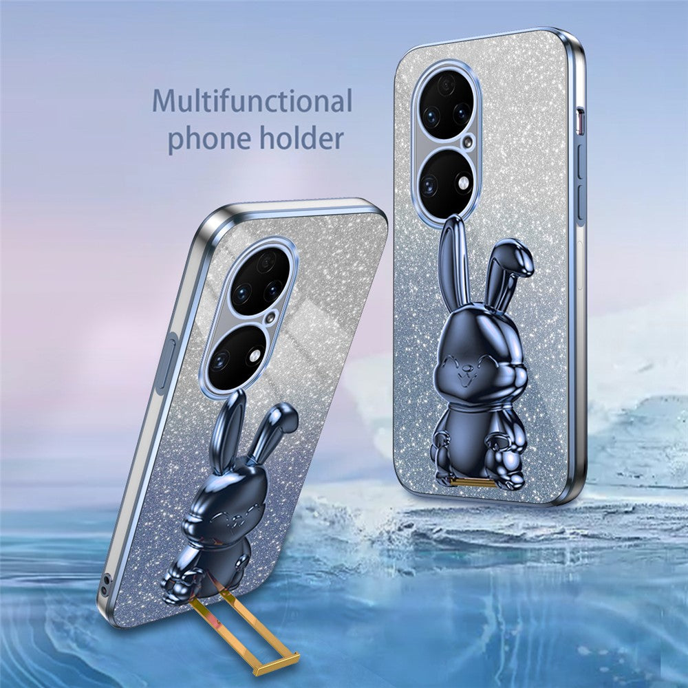 For Huawei P50 4G Case Pull-out Kickstand Glitter Powder PC+TPU Phone Cover