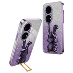 For Huawei P50 4G Case Pull-out Kickstand Glitter Powder PC+TPU Phone Cover