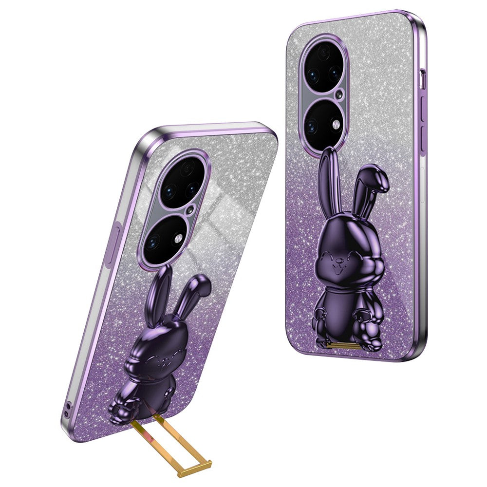 For Huawei P50 4G Case Pull-out Kickstand Glitter Powder PC+TPU Phone Cover