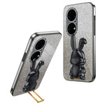 For Huawei P50 4G Case Pull-out Kickstand Glitter Powder PC+TPU Phone Cover