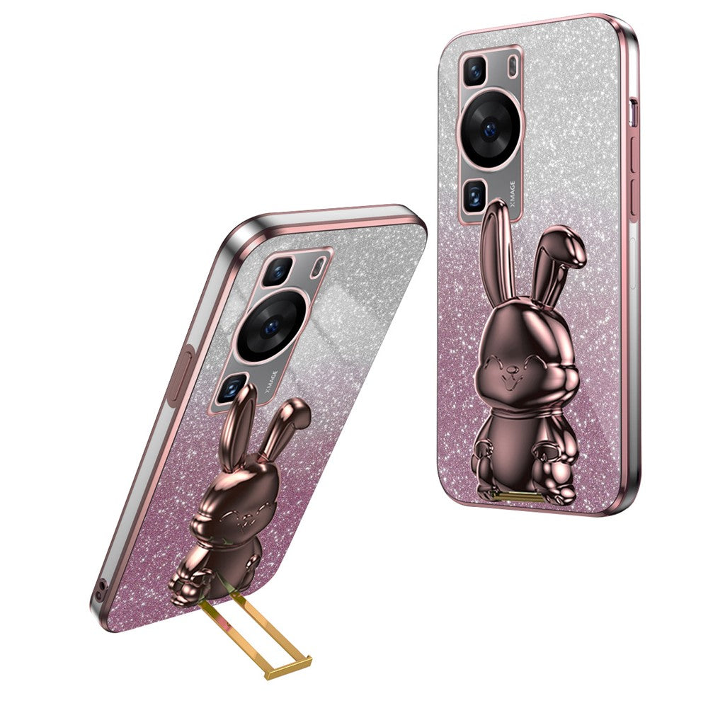 Mobilskal till Huawei P60 Pro / P60 Skal Glitter Puder PC+TPU Skal med Utdragbart Stativ
